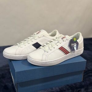 K Swiss Court Northom White Sneakers with Red and Blue Stripes